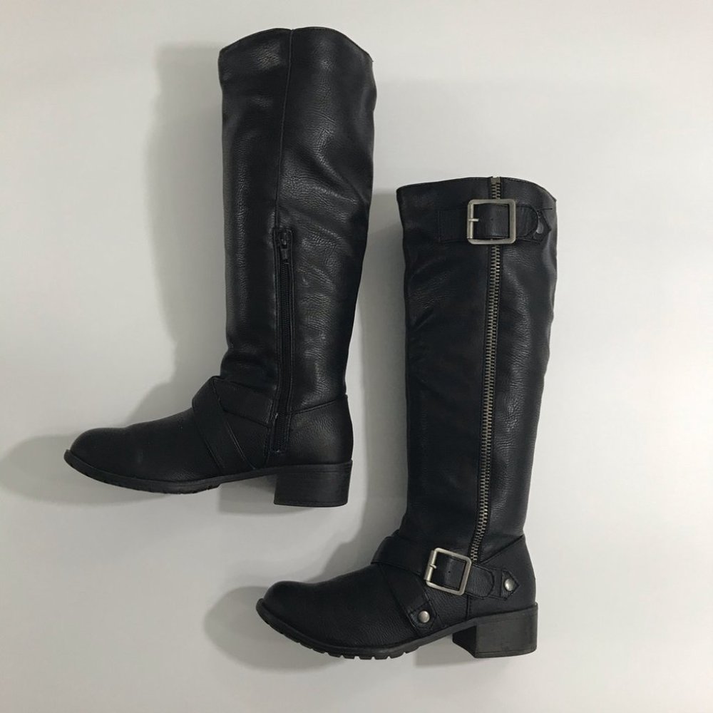 (SOLD) SO Black Faux Leather Tall Riding Boots - Picture 7 of 7